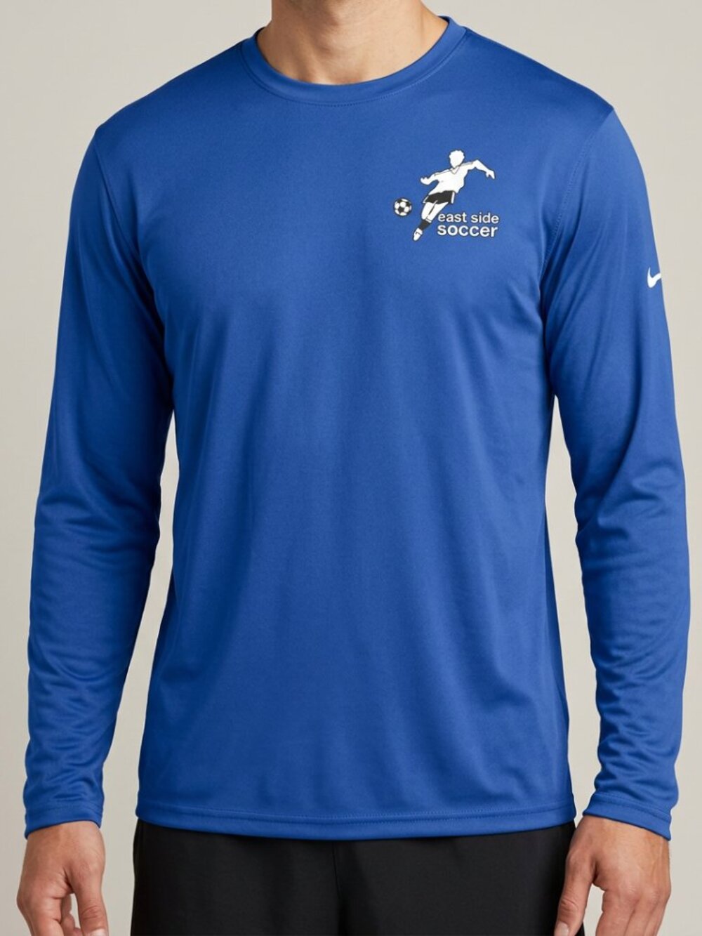 Men's Score Apparel East Side Soccer Long Sleeve Soccer Training Shirt Blue Larg